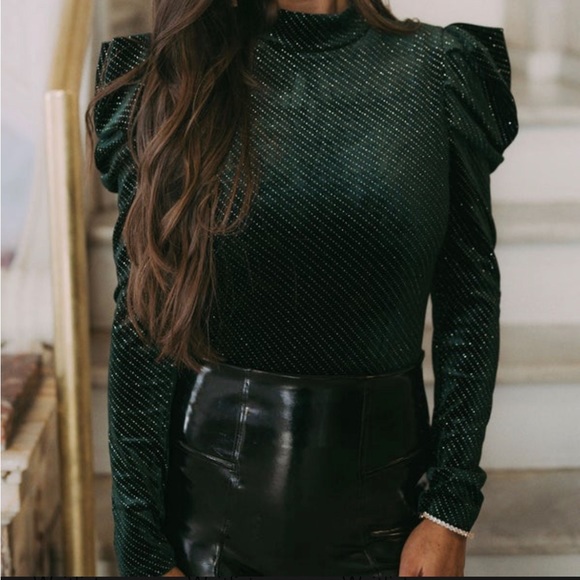 Hunter green velvet bodysuit - Picture 3 of 7